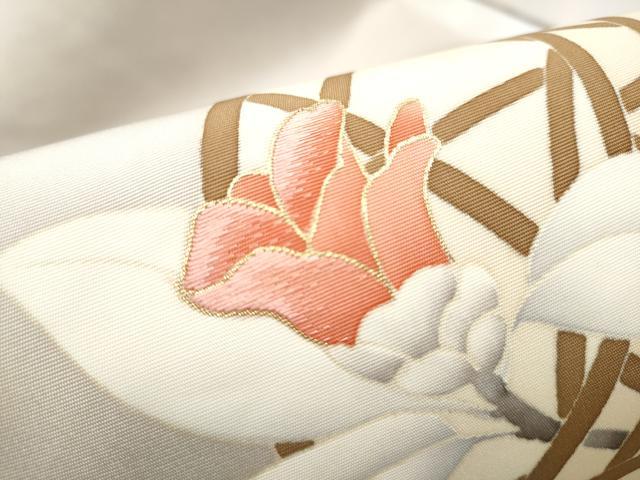 平和屋着物●塩瀬　九寸名古屋帯　刺繍　花籠文　金彩　正絹　逸品　CABB5904hy 平和屋着物○塩瀬 九寸名古屋帯 刺繍 花籠文 金彩 正絹 逸品