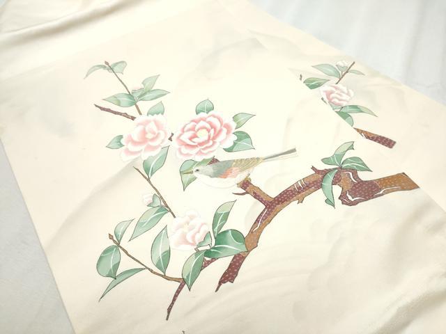 平和屋着●九寸名古屋帯　作家物　刺繍　休み鳥枝花文　金糸　正絹　逸品　CABB5905hy 平和屋着○九寸名古屋帯 作家物 刺繍 休み鳥枝花文 金糸 正絹 逸品