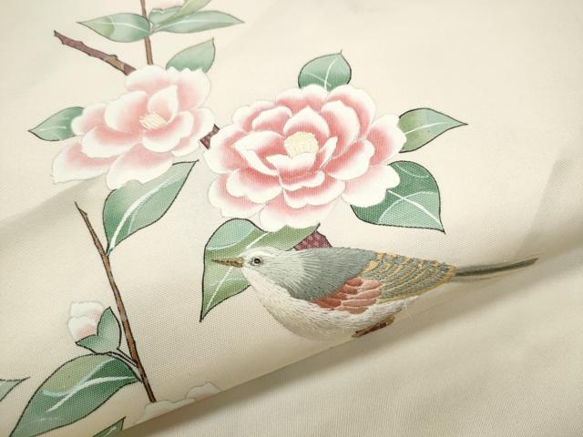平和屋着●九寸名古屋帯　作家物　刺繍　休み鳥枝花文　金糸　正絹　逸品　CABB5905hy