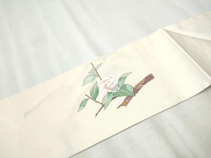 平和屋着●九寸名古屋帯　作家物　刺繍　休み鳥枝花文　金糸　正絹　逸品　CABB5905hy