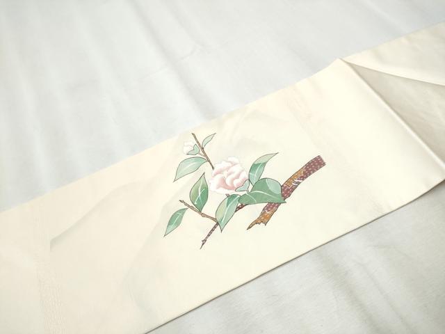 平和屋着●九寸名古屋帯　作家物　刺繍　休み鳥枝花文　金糸　正絹　逸品　CABB5905hy
