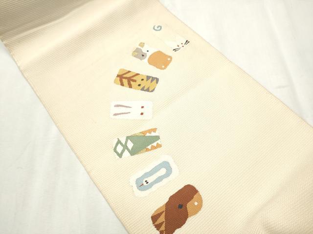 平和屋着物●八寸名古屋帯　すくい織　十二支　金通し地　正絹　逸品　CABB5907hy