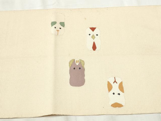 平和屋着物●八寸名古屋帯　すくい織　十二支　金通し地　正絹　逸品　CABB5907hy