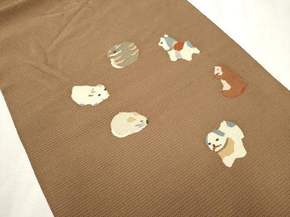 平和屋着物●八寸名古屋帯　すくい織　十二支　正絹　逸品　CABB5908hy