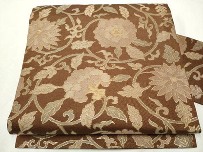 平和屋着物●全通柄　九寸名古屋帯　花唐草文　金糸　正絹　逸品　CABB5910hy