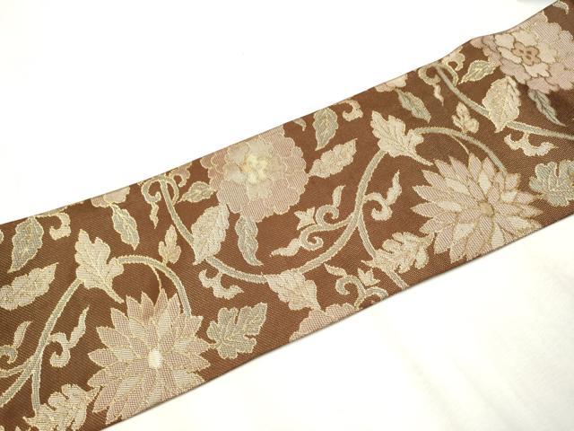 平和屋着物●全通柄　九寸名古屋帯　花唐草文　金糸　正絹　逸品　CABB5910hy 平和屋着物○全通柄 九寸名古屋帯 花唐草文 金糸 正絹