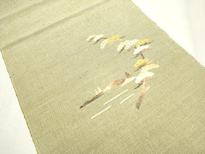 平和屋着物●蓑虫工芸作家　田尾笛秋　八寸名古屋帯　紬地　栗駒ぜんまい綿無地帯　枝松文　証紙付き　正絹　逸品　CABB5912hy