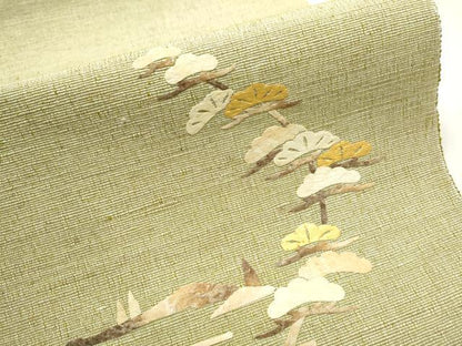 平和屋着物●蓑虫工芸作家　田尾笛秋　八寸名古屋帯　紬地　栗駒ぜんまい綿無地帯　枝松文　証紙付き　正絹　逸品　CABB5912hy