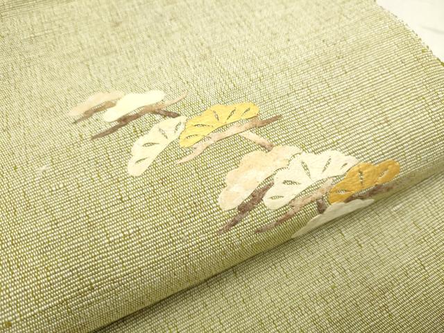 平和屋着物●蓑虫工芸作家　田尾笛秋　八寸名古屋帯　紬地　栗駒ぜんまい綿無地帯　枝松文　証紙付き　正絹　逸品　CABB5912hy