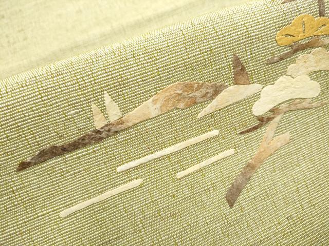 平和屋着物●蓑虫工芸作家　田尾笛秋　八寸名古屋帯　紬地　栗駒ぜんまい綿無地帯　枝松文　証紙付き　正絹　逸品　CABB5912hy