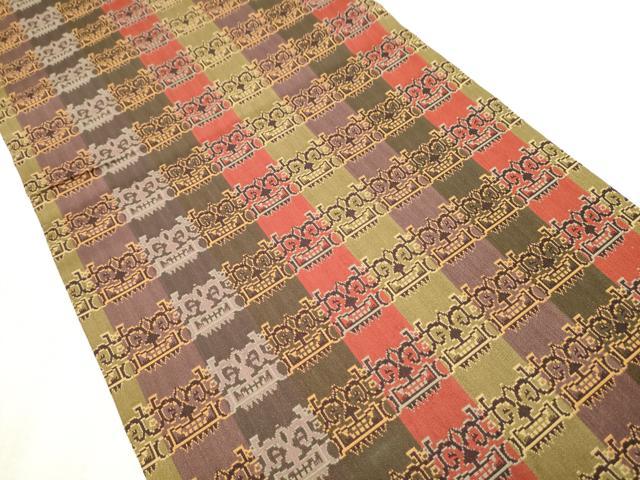 龍村美術織物　たつむら　九寸　開き名古屋帯　獅噛文長斑錦　金糸　正絹 平和屋着物○龍村美術織物 九寸開き名古屋帯 獅噛文長斑