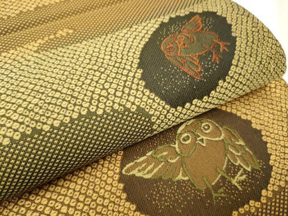 平和屋着物●両面　六通柄袋帯　櫛織　フクロウ　正絹　逸品　CABB5921hy