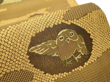 平和屋着物●両面　六通柄袋帯　櫛織　フクロウ　正絹　逸品　CABB5921hy