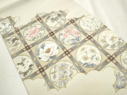 平和屋着物●英王室献上友禅作家　木下勝功　六通柄袋帯　綴れ　草花丸文　金銀彩　正絹　逸品　CABB5922hy