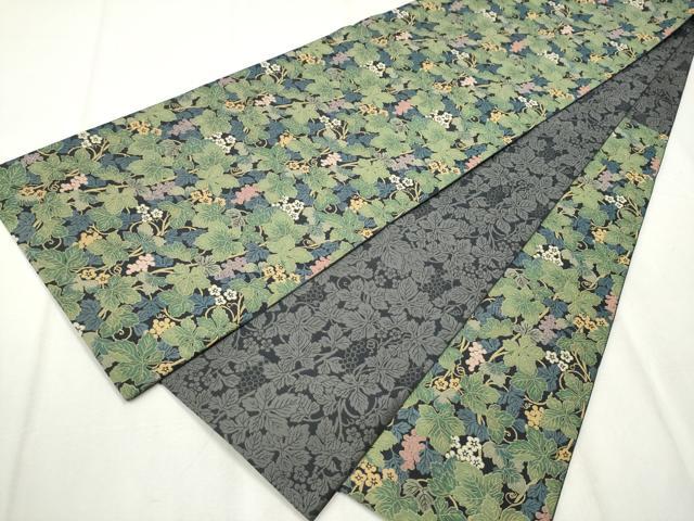 平和屋着物●爪掻き本綴れ　両面　六通柄袋帯　葡萄蔦の葉文　金糸　正絹　逸品　CABB5924hy