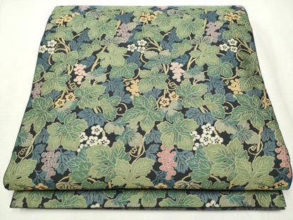 平和屋着物●爪掻き本綴れ　両面　六通柄袋帯　葡萄蔦の葉文　金糸　正絹　逸品　CABB5924hy