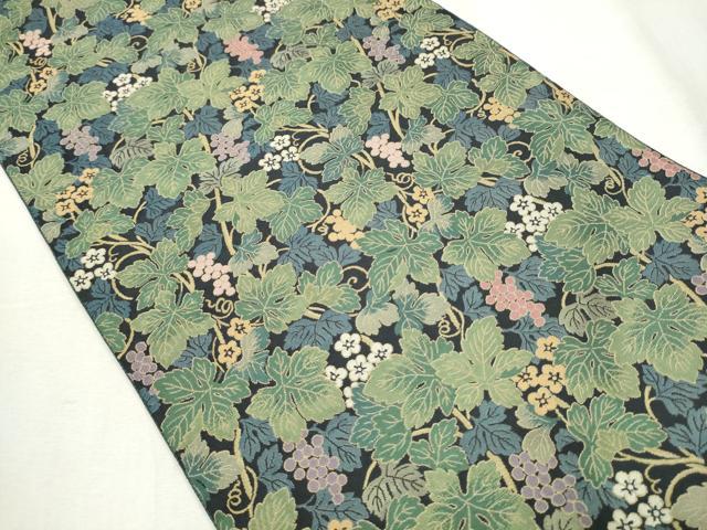 平和屋着物●爪掻き本綴れ　両面　六通柄袋帯　葡萄蔦の葉文　金糸　正絹　逸品　CABB5924hy
