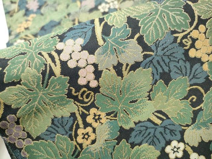 平和屋着物●爪掻き本綴れ　両面　六通柄袋帯　葡萄蔦の葉文　金糸　正絹　逸品　CABB5924hy