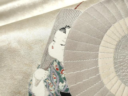 平和屋着物●加賀友禅の巨匠 初代 由水十久 西陣 長嶋成織物 ながしま帯 太鼓柄袋帯 童子 傘 瀞銀錦 正絹 逸品 CABB5931hy