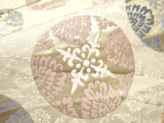 良品　六通柄　袋帯　となみ織物　丸文　斜め格子　金銀糸　着物　和装 良品六通柄袋帯となみ織物丸文斜め格子金銀糸着物和装