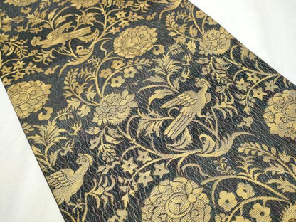 平和屋着物▽全通柄袋帯 スリーシーズン 春夏秋 かげろう織 花鳥文 金糸 正絹 逸品 未使用 CABB5935hy