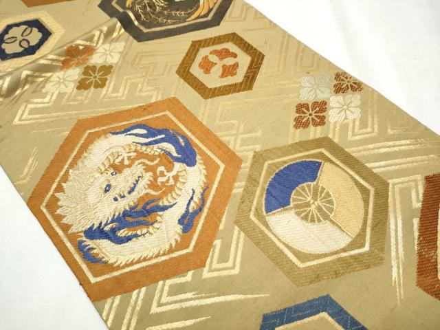 平和屋着物●アンティーク　大正ロマン　丸帯　唐織　雲龍　亀甲花文　金糸　正絹　逸品　CABB5957hy