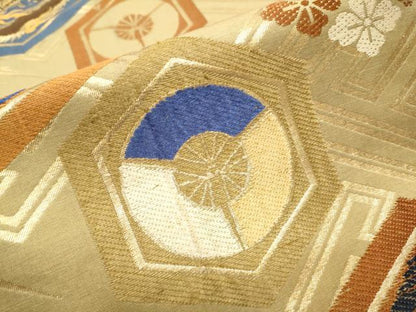 平和屋着物●アンティーク　大正ロマン　丸帯　唐織　雲龍　亀甲花文　金糸　正絹　逸品　CABB5957hy