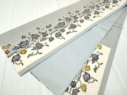 平和屋着物●六通柄袋帯　ぜんまい紬　紅型染　葡萄蔦の葉文　正絹　逸品　CABB5958hy
