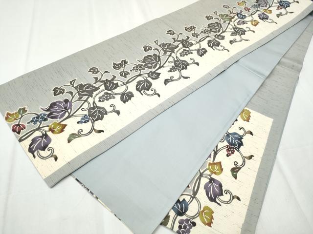 平和屋着物●六通柄袋帯　ぜんまい紬　紅型染　葡萄蔦の葉文　正絹　逸品　CABB5958hy