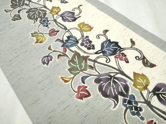 平和屋着物●六通柄袋帯　ぜんまい紬　紅型染　葡萄蔦の葉文　正絹　逸品　CABB5958hy
