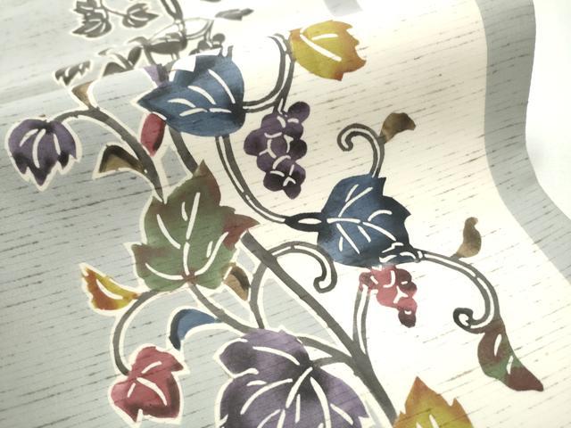 平和屋着物●六通柄袋帯　ぜんまい紬　紅型染　葡萄蔦の葉文　正絹　逸品　CABB5958hy