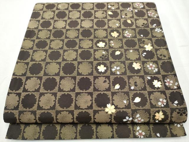 平和屋着物●袋帯　螺鈿　市松雪輪舞桜文　金彩　ほていや扱い　正絹　逸品　CABB5959hy 平和屋着物○袋帯 螺鈿 市松雪輪舞桜文 金彩 ほていや扱い 正絹 逸品