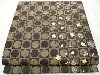 平和屋着物●袋帯　螺鈿　市松雪輪舞桜文　金彩　ほていや扱い　正絹　逸品　CABB5959hy