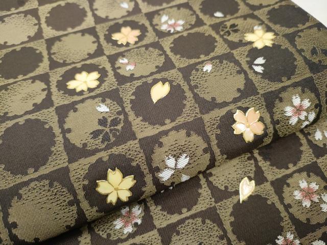 平和屋着物●袋帯　螺鈿　市松雪輪舞桜文　金彩　ほていや扱い　正絹　逸品　CABB5959hy