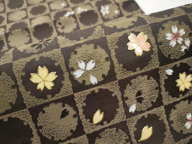 平和屋着物●袋帯　螺鈿　市松雪輪舞桜文　金彩　ほていや扱い　正絹　逸品　CABB5959hy 平和屋着物○袋帯 螺鈿 市松雪輪舞桜文 金彩 ほていや扱い 正絹 逸品