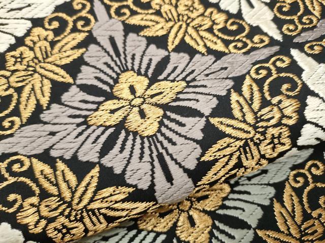 平和屋着物◎六通柄袋帯 花丸文 黒地 金糸 正絹 逸品 CAAY0850qv 平和