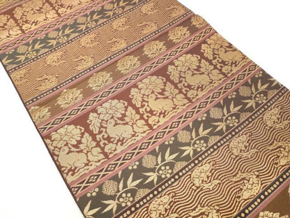 平和屋着物●全通柄　本袋帯　名物裂文様　金糸　正絹　逸品　CABB5964hy