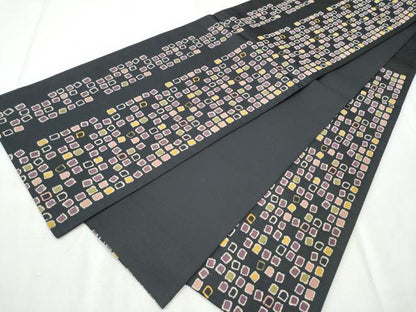 平和屋着物●六通柄袋帯　京つむぎ　黒地　健勝苑扱い　正絹　逸品　CABB5966hy