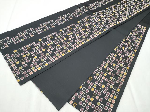 平和屋着物●六通柄袋帯　京つむぎ　黒地　健勝苑扱い　正絹　逸品　CABB5966hy