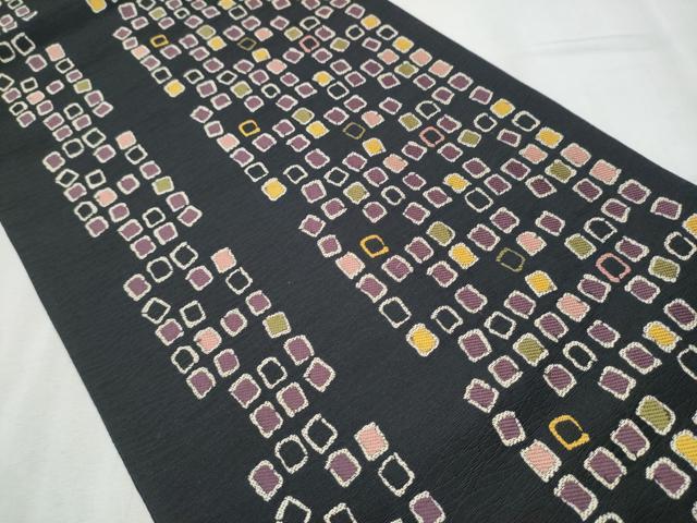 平和屋着物●六通柄袋帯　京つむぎ　黒地　健勝苑扱い　正絹　逸品　CABB5966hy