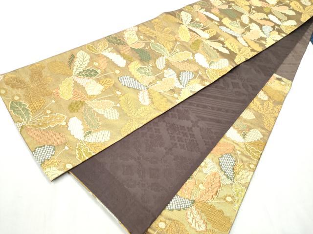 平和屋着物●両面　六通柄袋帯　唐織　たんぽぽ　金糸　正絹　逸品　CABB5977hy