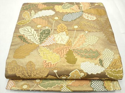 平和屋着物●両面　六通柄袋帯　唐織　たんぽぽ　金糸　正絹　逸品　CABB5977hy