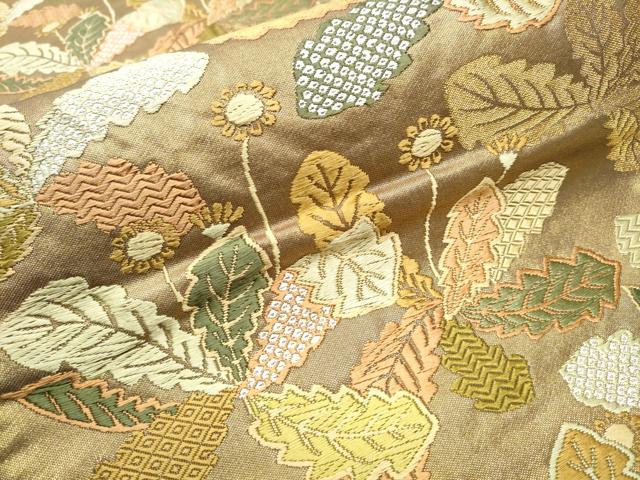 平和屋着物●両面　六通柄袋帯　唐織　たんぽぽ　金糸　正絹　逸品　CABB5977hy