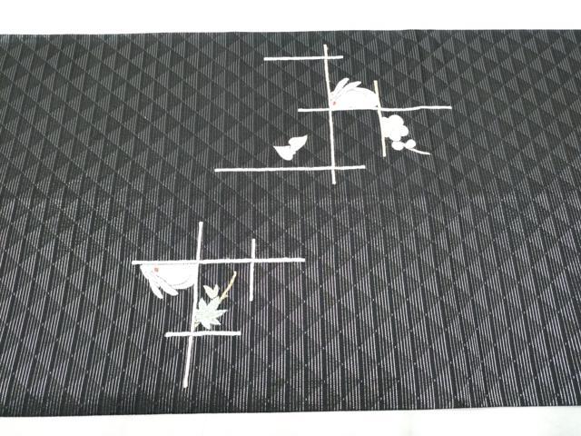 平和屋着物●太鼓柄袋帯　総刺繍　兎　舞桜文　黒地　舞桜文　黒地　金銀糸　正絹　逸品　CABB5979hy 平和屋着物○太鼓柄袋帯 総刺繍 兎 舞桜文 黒地 舞桜