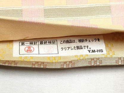 平和屋着物●大島紬　両面　全通柄袋帯　花織　格子柄　証紙付き　正絹　逸品　CABB5980hy