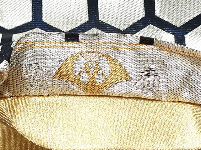 平和屋着物●国際的伝統工芸作家　十二代・藤林徳扇　苑寿　両面　全通柄袋帯　亀甲繋ぎ　宝石箔　金銀糸　正絹　逸品　CABB5983hy