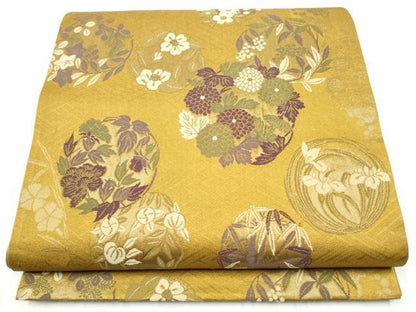 平和屋着物●こむさでもーど・COMME CA DU MODE　六通柄袋帯　草花丸文　金糸　正絹　逸品　CABB5985hy