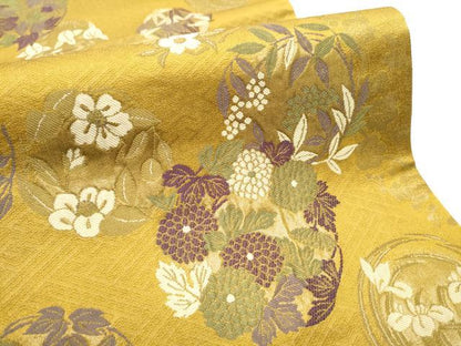 平和屋着物●こむさでもーど・COMME CA DU MODE　六通柄袋帯　草花丸文　金糸　正絹　逸品　CABB5985hy