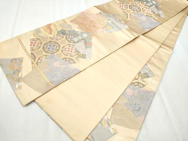 平和屋着物●六通柄袋帯　唐織　色紙重ね花文　金銀糸　三越扱い　正絹　逸品　CABB5987hy