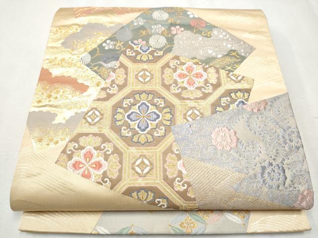 平和屋着物●六通柄袋帯　唐織　色紙重ね花文　金銀糸　三越扱い　正絹　逸品　CABB5987hy